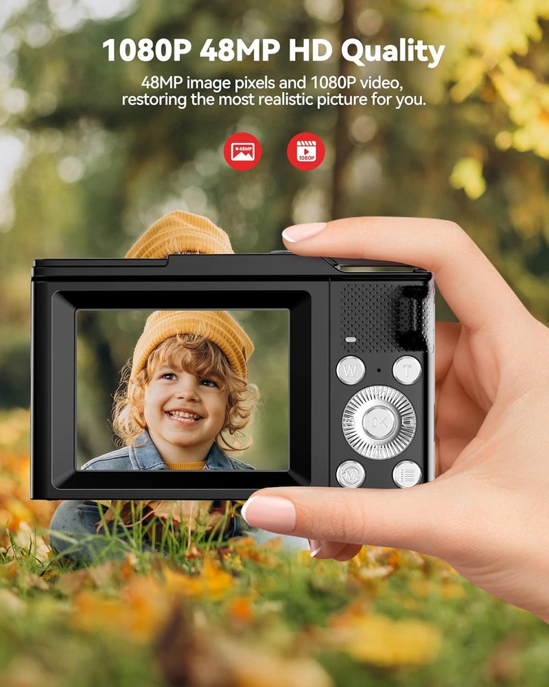 ROQIOO Digital Camera for Kids: Black Camera for Teens - Christmas Birthday Gifts for Boys Girls 8-10 - Toys for Girls 8-13 - Compact Camera for 6 7 8 9 10 Years Old- Toys for Kid Children Toddler - Image 2